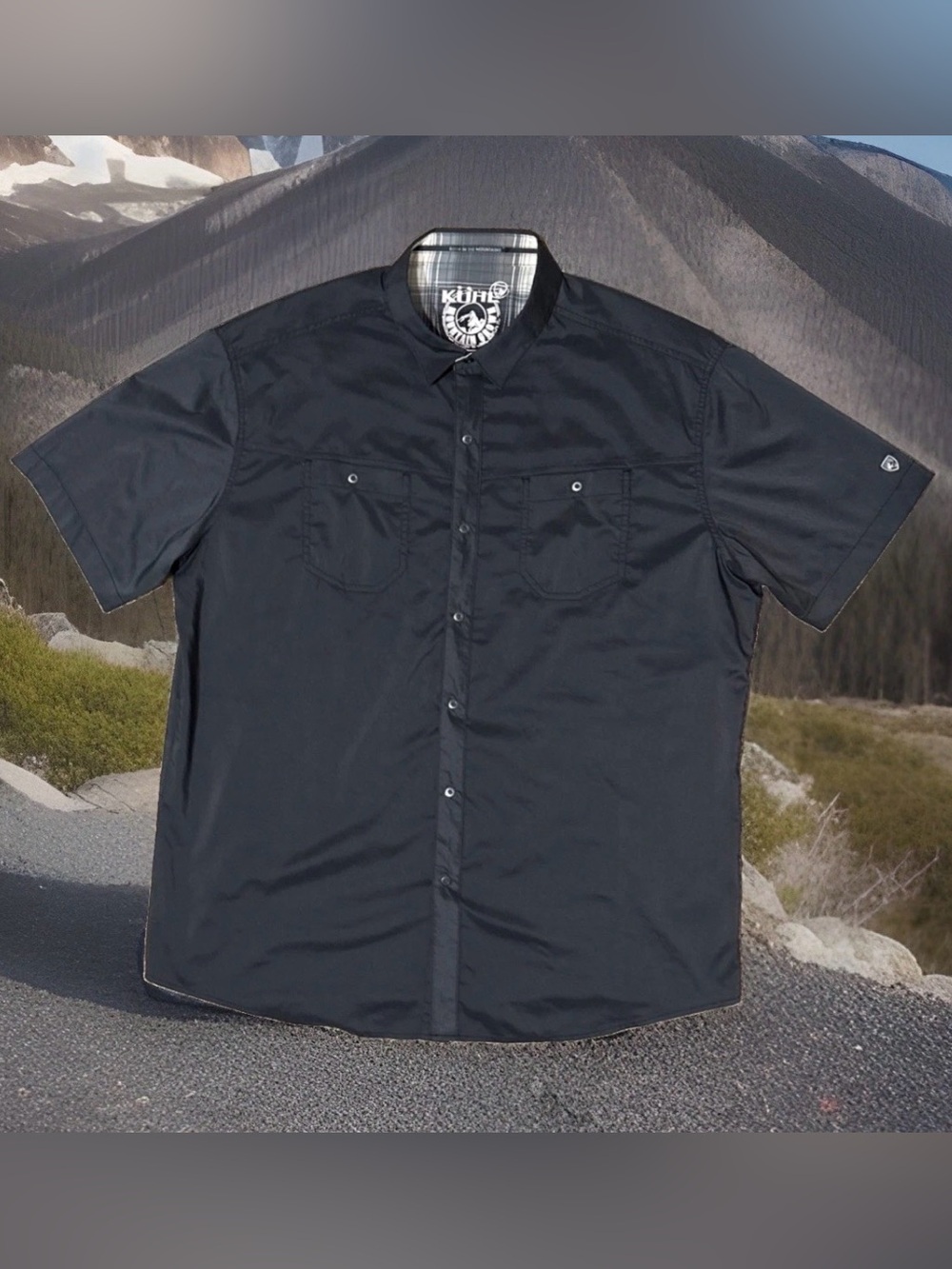 Kuhl Stealth Snap Shirt Men's X-Large Black Eluxurlite Gingham UPF 30 Travel